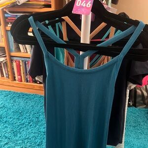 ZYIA Active Agean Blue Ribbed Daphne Elegant Strappy Tank Top